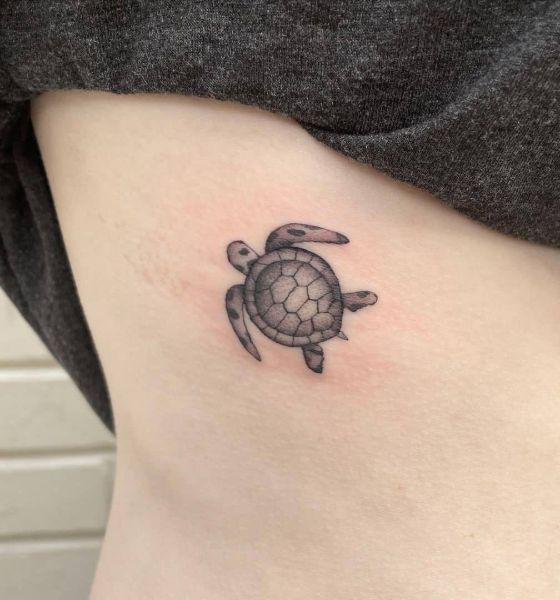 Small Sea Turtle Tattoo on Rib