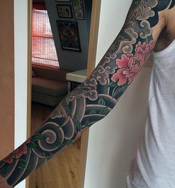 Traditional Japanese Cloud Tattoo Design on Full Sleeve
