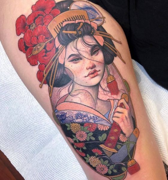 Traditional Japanese Tattoo on Thigh