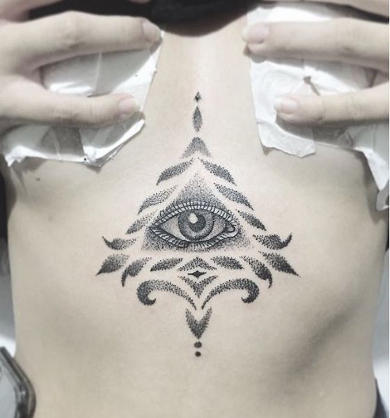 Tribal Art with Eye Tattoo Designs on Underboob
