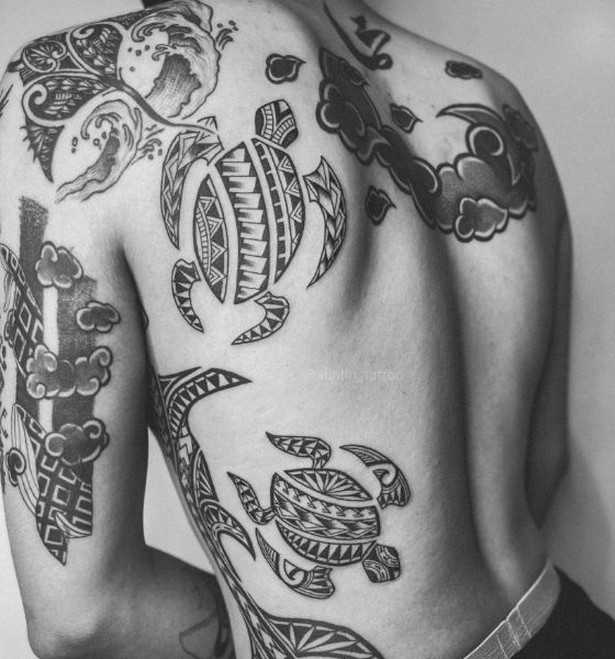 Tribal Sea Turtle Tattoo on Back