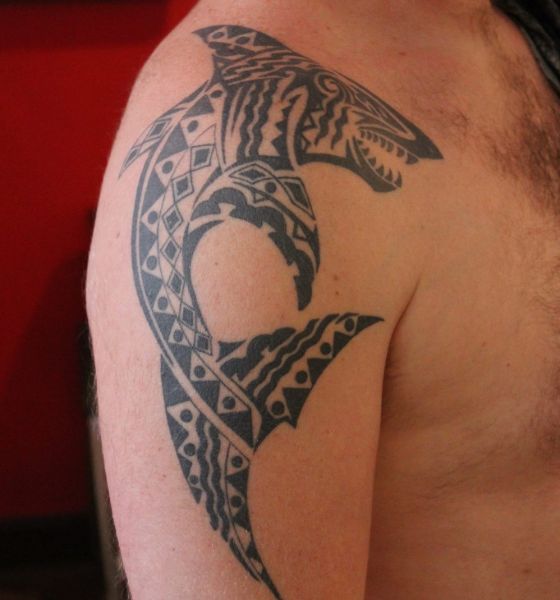 Tribal Shark Tattoo on Shoulder