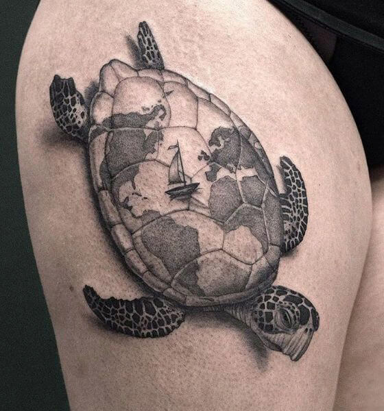 Turtle Tattoo on Thigh for Women