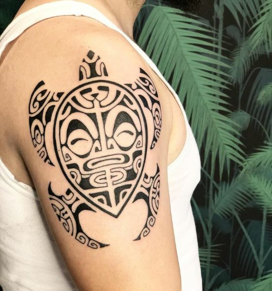 Turtle Tribal Tattoo on Shoulder