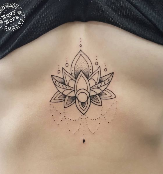 Under the Boob Minimalistic Lotus Tattoo Design