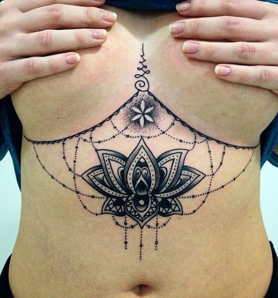 Underboob Lotus Flower Tattoo Design
