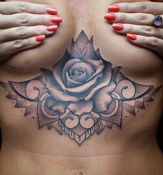 Underboob Tattoo Flower Tattoo