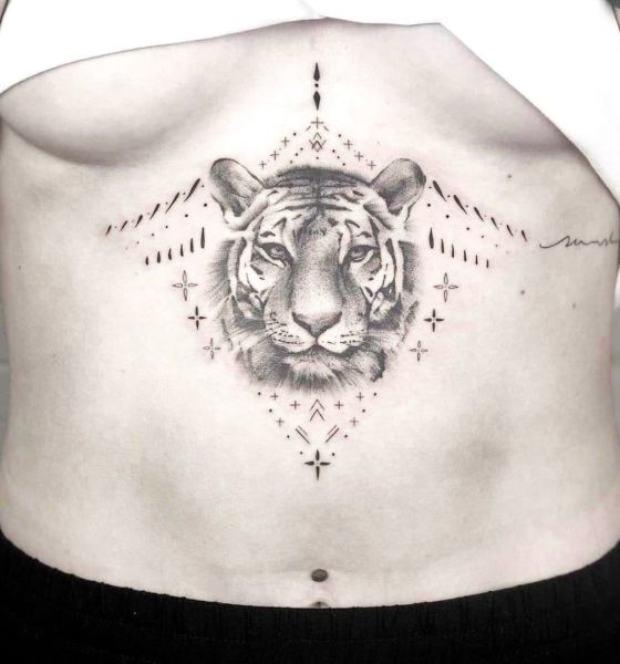 Underboob Tiger Tattoo Designs