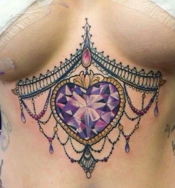 Unique Jewel Design for Underboob Tattoo