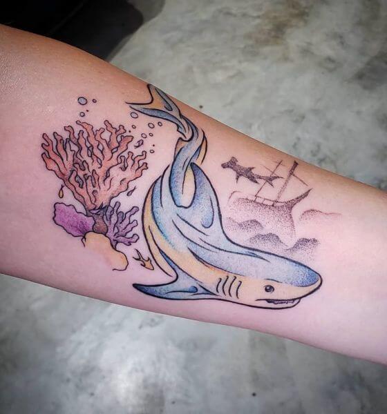 Watercolor Shark Tattoo Design