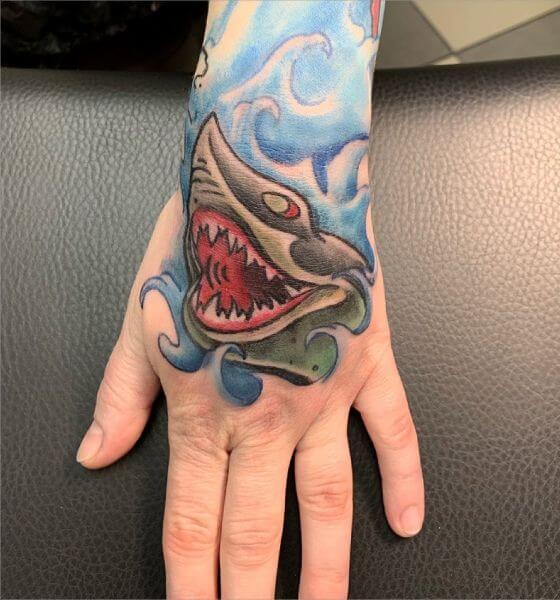 Watercolor Shark Tattoo on Hand