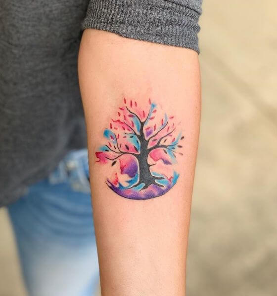 Watercolor Tree Of Life Tattoo on Forearm