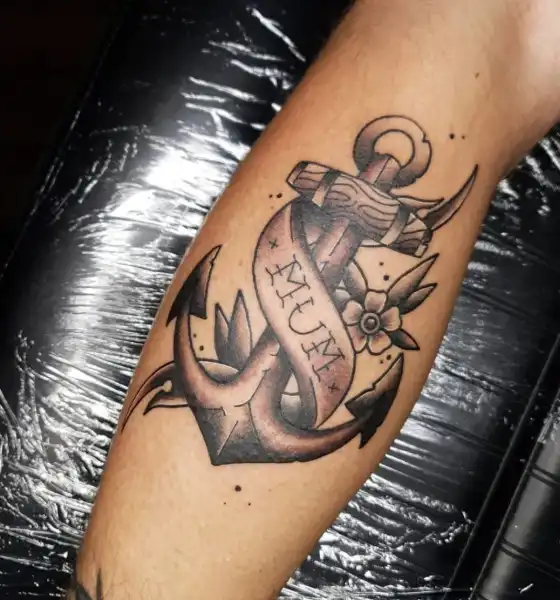 Anchor Tattoo Design on Calf Leg