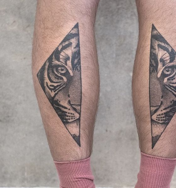 Attractive Tiger Tattoo on Calf