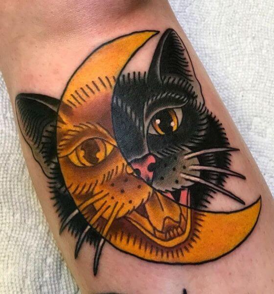Best Cat and Moon Tattoo Designs