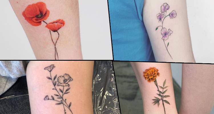 Dotwork April Birth Flower Tattoo Idea  BlackInk