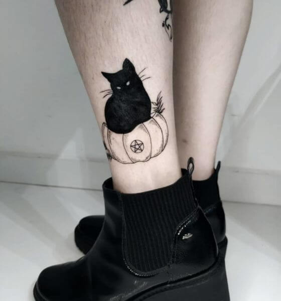 Black Cat Tattoo on Leg