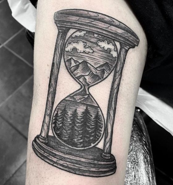Black ink Hourglass Tattoo