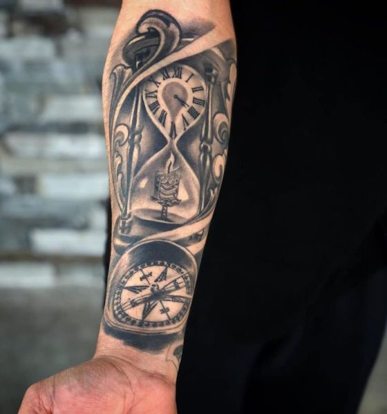 Clock Hourglass Tattoo on Sleeve