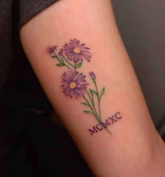Colorful Aster Flower Tattoo on the back