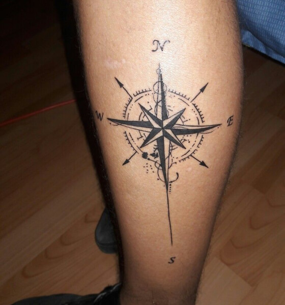 Compass Tattoo Design on Calf