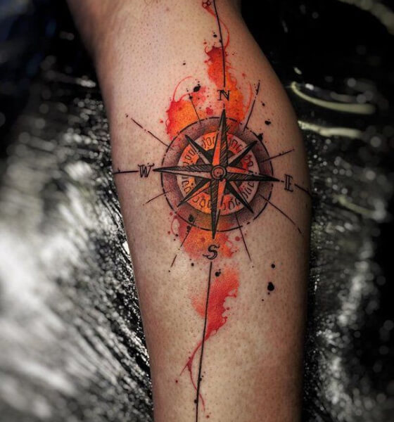 Compass Tattoo on Calf