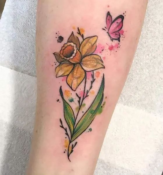 Daffodil and Butterfly Tattoo Design