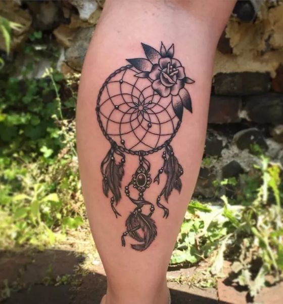 Dream Catcher Calf Tattoo