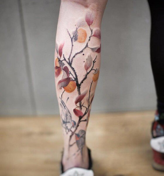 Floral Calf Tattoo Designs