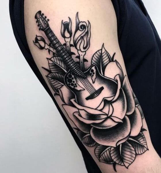 Floral Guitar tattoo designs for girls