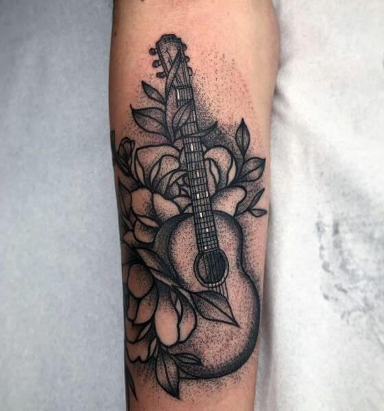 Flower Guitar Tattoo Design