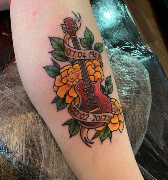 Flower with Guitar Tattoo