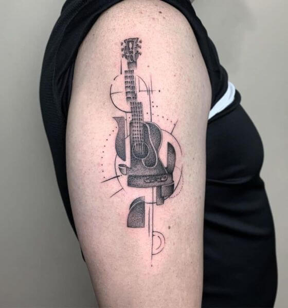 Black and white color of guitar tattoo design set 25124267 Vector Art at  Vecteezy