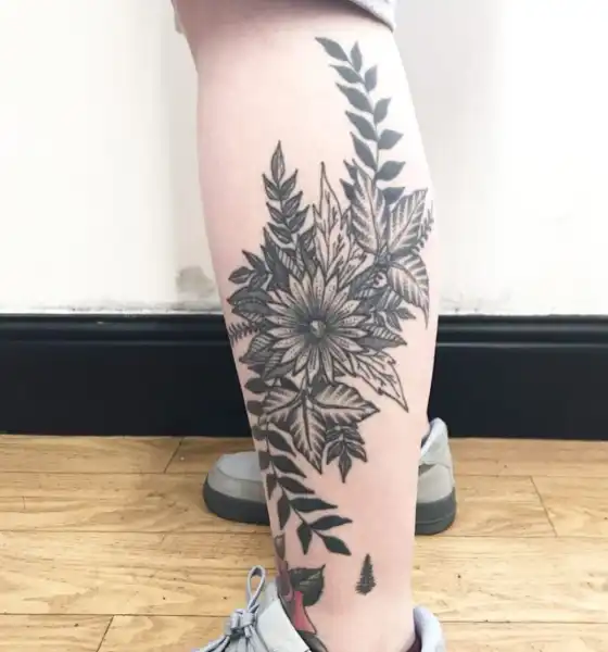 Gorgeous Flower Tattoo on Calf Leg
