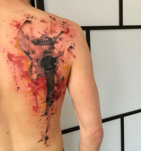 46 Elegant Guitar Tattoos For Back