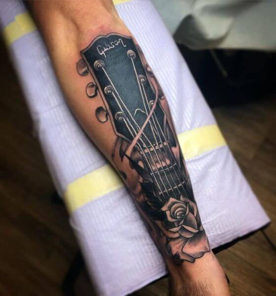 Guitar Tattoo on Calf