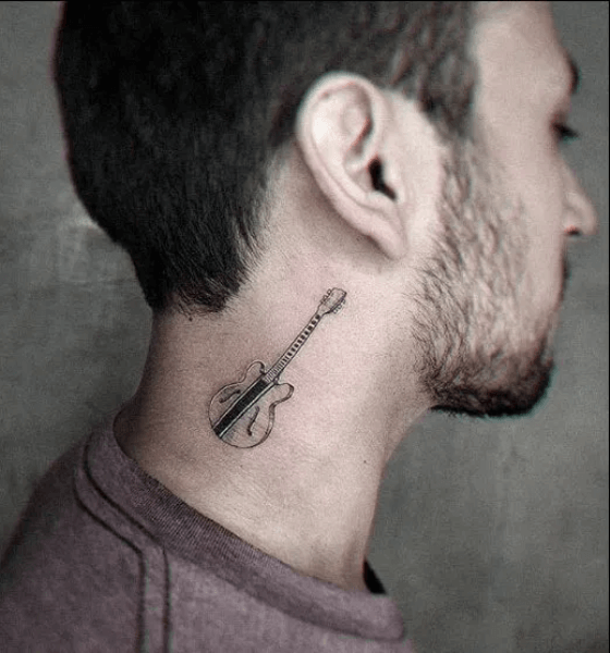 Guitar Tattoo on Neck