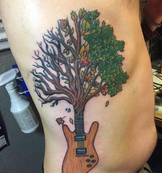 Guitar Tree Tattoo on Rib