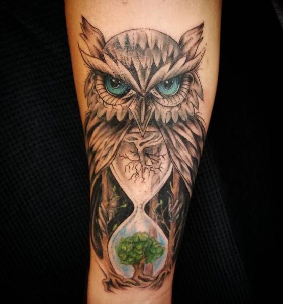 Hourglass and Owl Tattoo Design