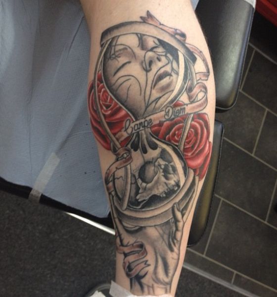 Hourglass and Rose Tattoo Design