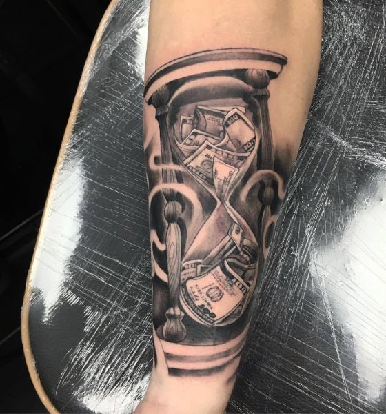 Hourglass containing Money Tattoo