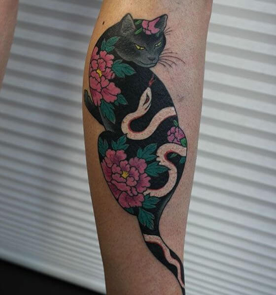 Japanese Cat Tattoo Design