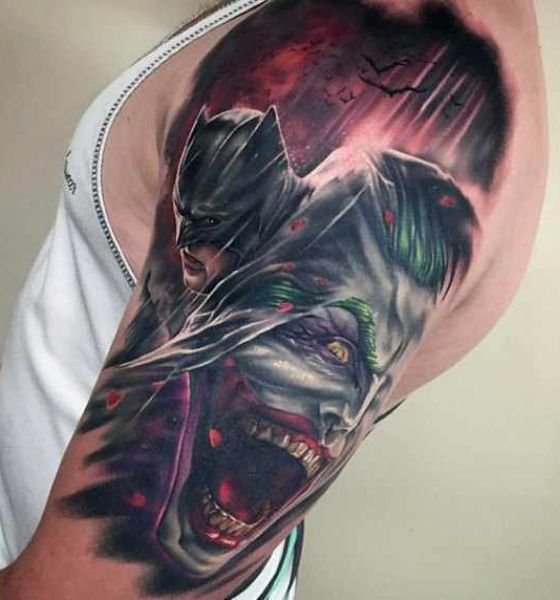 Joker Tattoo with scary look on biceps