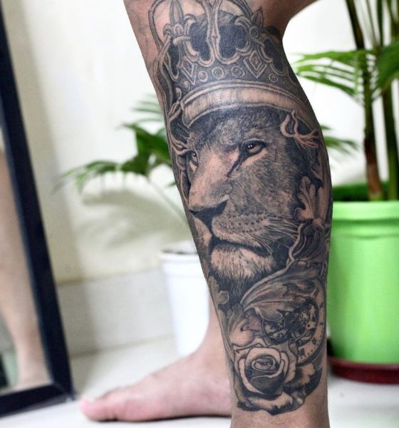 Lion King Mens Calf Tattoo