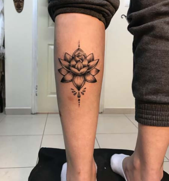 Lotus Flower Calf Tattoo for Women