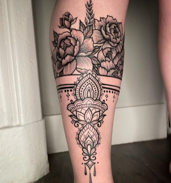 Mandala Art Tattoo on Calf for Men Women