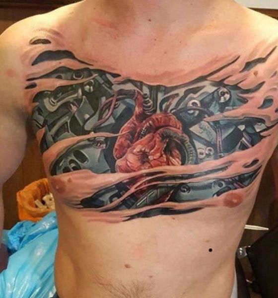 Mixture of Human Heart and Mechanical Heart Tattoo