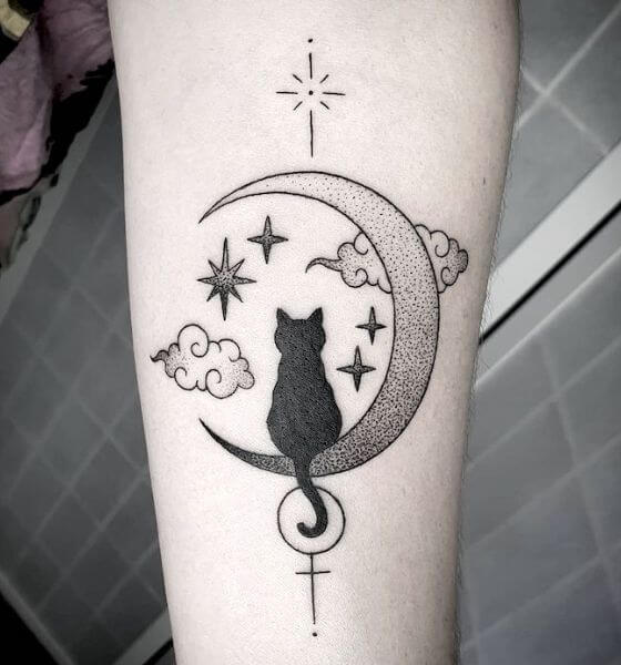 Moon Cat Tattoo Design