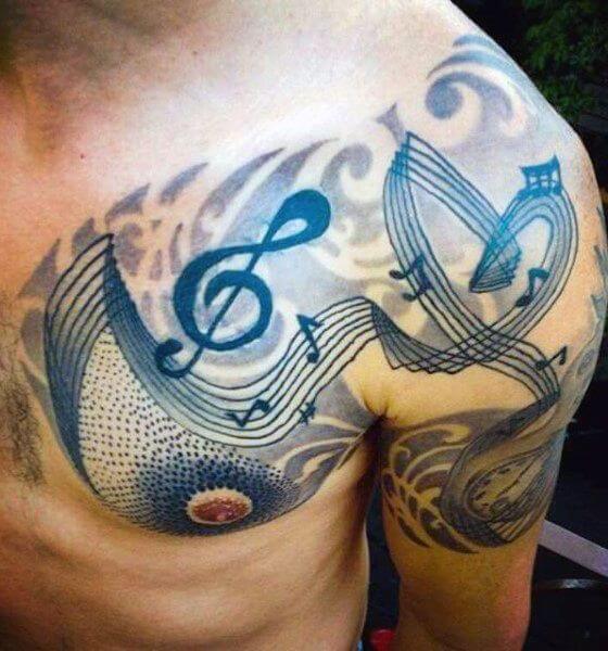 Music Notation Tattoo on side of the chest