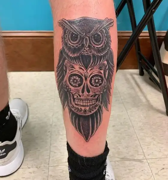 Owl Tattoo on Calf